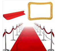 Inflatable Gold Frame & Red Carpet Runner - Famous Party Props - 30ft Red Fabric Runner & Photo Booth Frame for Hollywood Theme, Prom, Weddings, Events