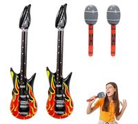 Inflatable Guitar,4 Pcs Blow Up Guitar Inflatable Microphone Punk Rock Star Party Props Set Flame Design Guitars for Adults Kids for Birthday Themed Carnival Party Fancy Dress Accessory
