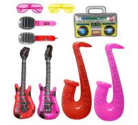Inflatable Guitar 7 PCS Party Props Inflatable Guitar Kids Reusable Suitable for Children Adult Party Decoration Birthday Party Supplies Photo Booth Props 80s 90s Carnival Disco Party