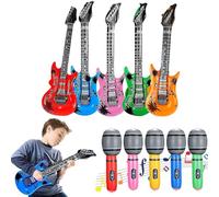 Inflatable Guitar, Inflatable Microphone, 10 Pcs Inflatable Balloons Rock Star Party Props, Eurovision Party Decorations, Blow up Microphone Guitar Kids for Musical Concert Themed Party, for 14+