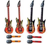 Inflatable Guitar, Inflatable Microphone, 8 Pcs Blow Up Guitar and Microphone for 80s 90s Fancy Dress, Inflatable Instruments for Photo Booth, Rock Music Performance, Beach and Carnival Party, for 14+
