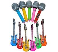 Inflatable Guitar, Wicked Party Decorations with 6 Inflatable Microphones and 6 Colorful Guitars, Blow Up Musical Instruments for Kids Birthday Parties, Karaoke Events, Photo Props