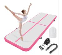Inflatable Gymnastics Mat Tumble Track Gym Floor Mat 3M 4M 5M 6M Air Tumbling Training Track Thick 10cm with Electric Pump for Gymnastics Home Kids Tumble Training/Yoga/Water/Pilates (Pink, 4m/13ft)