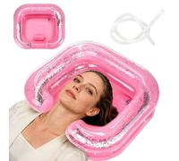 Inflatable Hair Washing Basin, Portable Shampoo Bowl with Pillow and Drain Hose, Hair Washing Basin for Bedridden, Disabled, Injured, Perfect for Dreadlocks (Pink)