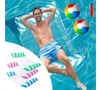 Inflatable Hammock Pool Float 3 Pack Blue Green and Pink Floaters with 2 Beach Ball and Pump,