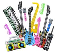 Inflatable Instruments Party Props Set, Inflatable Microphones Rock Star Guitars Balloons Kit with Saxophone Piano for 80s 90s Themed Rock and Roll Disco Party Photo Booth Decorations