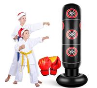 Inflatable Kids Punching Bag 160cm Stable Boxing Bag with Gloves Punch Bag Kids Boxing Set Gifts for Boys Girls Age 3-12 for Practicing Karate Taekwondo MMA (Black)
