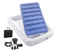 Inflatable Kids Travel Bed Toddler Air Mattress Set - Portable Blow Up Mattress Sleeping Bed Cot with Security Bed Rails and Electric Pump Ideal for Road Trip Camping Sleepovers etc. (Upgraded)