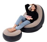 Inflatable Leisure Sofa Chair and Footstool Outdoor Folding Lounger Sofa Flocking Lazy Couch (Brown)