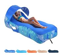 Inflatable Lounger Air Sofa with Unique Sun-shade Design, Inflatable Beach Bed with Pillow, Waterproof Inflatable Couch Camping Chair Hammock for Hiking Backyard Travel Beach Park Picnics(Blue)