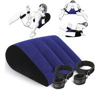 Inflatable Lumbar Pillow Handcuffs Set - Adjustable Footcuffs Thigh Sex Positions Cushion Sex Game More Fun Bed Pillow Furniture Erotic Ramp(Blue)