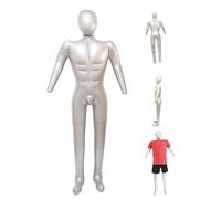 Inflatable Mannequin Full Body PVC Soft Inflatable Dummy with Arm Stylish Man Blow up Mannequin for Clothing Display, Silver
