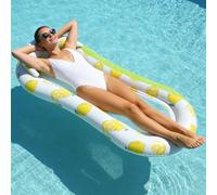 Inflatable Mesh Pool Float with Headrest, Comfortable Lounge Raft for Adults, Large Floating Pad for Pool Lake Sea, Quick-Dry Cooling Sunbathing Mat, Durable Mesh Design, Lemon