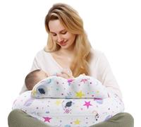 Inflatable Nursing Pillow for Breastfeeding - Travel Children's Feeding Pillow for Mother Support, Adjustable Waist Strap, Removable 100% Cotton Cover - Portable Baby Essence for Newborn & Baby Shower
