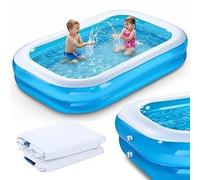Inflatable Paddling Pool for Kids & Adults, 2.0M Large Rectangular Family Swimming Pool, Backyard Summer Water Fun, Indoor Outdoor Blow-Up Pool for Garden Parties