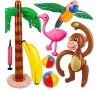 Inflatable Palm Tree & Flamingo Party Decorations Set - Hawaiian Luau Beach inflatable pool toys,Dolphin, Banana, Beach Balls - Hawaiian party decorations