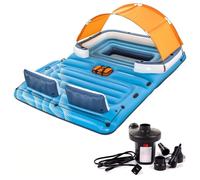 Inflatable Party Beach Floats, Inflatable Boat Docks with Awnings, Tropical Breeze Floating Island with 6 Cup Holders for Pool Parties