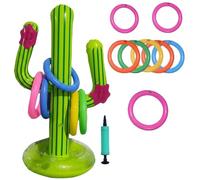 Inflatable Party Props Inflatable Cactus with 8 Rings & Pump, Ring Toss Garden Games for Hawaiian Beach & Outdoor Parties