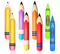 Inflatable Pencil Crayon Balloons Set, 8Pcs Multicoloured Back to School Blow Up Crayons and Pencil Balloons for First Day of School Classroom Party Decorations
