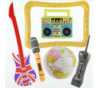Inflatable Photo Booth Prop Set - Includes Inflatable Globe, Phone, Picture Frame, Boombox, Microphone & Guitar - Fun Party Accessories for Photo Booths, Fancy Dress & Themed Events