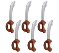 Inflatable Pirate Sword - Pack of 6 - Silver Sword with Brown Jolly Rodger Handle - Adults Mens Womens Swashbuckler Buccaneer Halloween Fancy Dress Costume Accessory