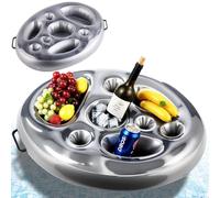Inflatable Pool Drink Holder, Inflatable Floating Beverage Drink Cup Holder with 8 Holes, Large Floating Bar for Drinks, Snacks & Phones, for Pool Parties, Hot Tub, and Outdoor Summer Gatherings