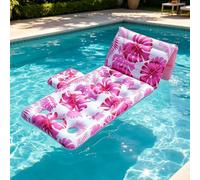 Inflatable Pool Float Adult, Tropical Leaves Pool F-loaties Lounger With Backrest Cup Holders, Sun Tanning Float Rafts Floating Chair Pools Beach Lake Lounge a-bove Water Keep Cool