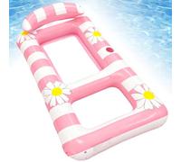 Inflatable Pool Float Chair for Adults, Striped Daisy Water Hammock Lounger with Headrest, 0.2mm PVC Mesh, for Swimming Pool, Beach & Lake pink