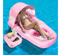 Inflatable Pool Float with UPF50+ Sunshade Canopy & Cupholder Caddy-Pink