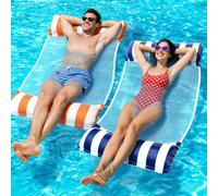 Inflatable Pool Floats, 2Pcs Swimming Pool Float Hammock Inflatables, 4-in-1 Multi-Purpose Water Floating Rafts for Lake Beach - Deep Blue + Orange