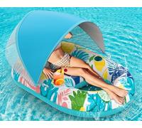 Inflatable Pool Floats Adult with Canopy, Pool Chair Lounge Float Raft Heavy Duty with Sun Shade, Cup Holders, Water Pool Floaties for Women, Swimming Pool Toys Floats for Lake, Beach