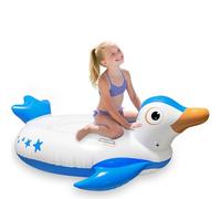Inflatable Pool Floats, Blue penguin with Holders, Floating Animal Air Mattress, Beach Swimming Pool Toy, Pool Inflatable For Kids and Adults, Ride On w/Fast Valves Large Rideable Blow Up