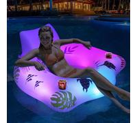 Inflatable Pool Floats Chair With Color Changing Light - Water Floats For Adults With 2 Cup Holders & 2 Armrests, Water Float Hammock, Beach Float Pool Sofa 47x47 Inch