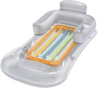 Inflatable Pool Lounger, Blue, 161 x 84 cm, with Built-in Cup Holder, Backrest and Armrests, PVC (Grey)