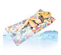 Inflatable Pool Lounger, Tropical Leaf Pattern Swimming Bed with PVC Headrest, Air-Filled Pool Float, for Men, Children, Family by the Lake, Sunbathing and Summer Party