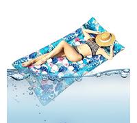 Inflatable Pool Lounger, Tropical Leaf Pattern Swimming Bed with PVC Headrest, Air-Filled Pool Float, Suitable for Women, Children, Sunbathing, Water Sports, Holidays and Family Party