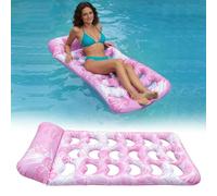 Inflatable Pool Mat, Inflatable Air Mattress, Pink Swimming Pool Floating Mat with Headrest for Adults, Water Air Mattress for Pool, Lake and Beach