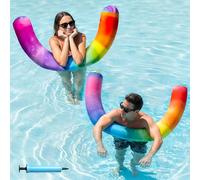 Inflatable Pool Noodles for Adults 2 Pack, Soft Fabric Quick-Drying Cover Large Swim Noodles with Premium Buoyancy, Pool Float Toys for Summer Party, Pool, Beach, Lake