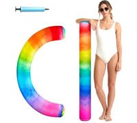 Inflatable Pool Noodles Set- 2 Pack Fabric-Covered Quick Drying Pool Floats for Adults, Inflatable Curved Swimming Pool Noodle with Hand Pump for Summer Vacation Beach Lake Party Water Games