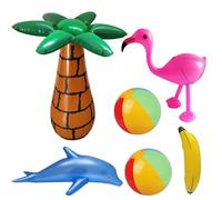 Inflatable Pool Toys, 6-Pack Tropical Party Decorations, Outdoor Game Toys for Kids Adult for Summer Pool Flamingo, Dolphin, Banana and Beach Balls Beach Luau Hawaiian Themed Parties Decorations Props