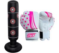 Inflatable Punch Bag for Kids & adult, 160cm Inflatable Boxing Bag Gloves, Free-standing Target Stand, Karate MMA, Martial Arts Punching Training Freestanding with Target Zones (Pink)