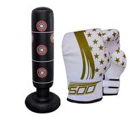Inflatable Punch Bag for Kids & adult, 160cm Inflatable Boxing Bag Gloves, Free-standing Target Stand, Karate MMA, Martial Arts Punching Training Freestanding with Target Zones (Gold/Wht)