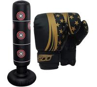 Inflatable Punch Bag for Kids & adult, 160cm Inflatable Boxing Bag Gloves, Free-standing Target Stand, Karate MMA, Martial Arts Punching Training Freestanding with Target Zones (BLack/Gold)