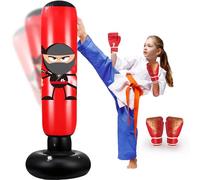 Inflatable Punching Bag for Kids, 63 Inch Standing Boxing Bag with Gloves, Ideal for Karate, Taekwondo, De-Stress & Gifts