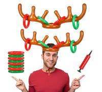 Inflatable Reindeer Antler Game, Christmas Reindeer Ring Toss Game,(2Antlers 8 Rings 1 Pump) Antler Ring Toss, Fun Interactive Games Suitable for Family Christmas Gatherings (2 Pcs)