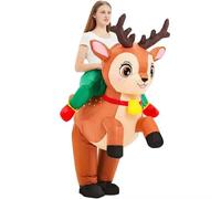 Inflatable Reindeer Costume, Adult Blow Up Elk Deer Costumes, Riding Holiday Inflatable Halloween Costume, For Women Men Teen Christmas Cosplay, Blow Up Xmas Party Holiday Décor B,OneSize(150-190cm)
