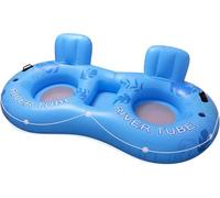 Inflatable River Tube Float for 2 Person, Extra Large Heavy-Duty Raft with Cooler Compartment for Drinks & Ice, 2-in-1 Floating Lounge for Pool, River, Lake, Family Backyard - Rip-Resistant Design