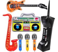 Inflatable Rock Star Party Props,Inflatable Guitar Mobile Phone Boombox Microphones Inflatable Instruments for 80's 90's Theme Party Decorations,Rock and Roll Hip Hop Theme Party Favors