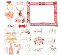 Inflatable Selfie Frame with 23pcs Photo Booth Props, Rose Gold Wedding Inflatable Picture Frame Blow Up Party Prop Kit for Bridal Shower Wedding Party Games Accessories