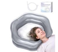 Inflatable Shampoo Basin for Bedridden, Elderly & Disabled - Petal-Shape Large Size, 360° Neck Support, Central Drain Hole with Pull Ring | Leak-Proof PVC Portable Hair Washing Bowl (Silver)